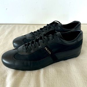 PRADA Men Black Soft Leather and Nylon Sneakers. LIKE NEW! (Prada 10/US 11)